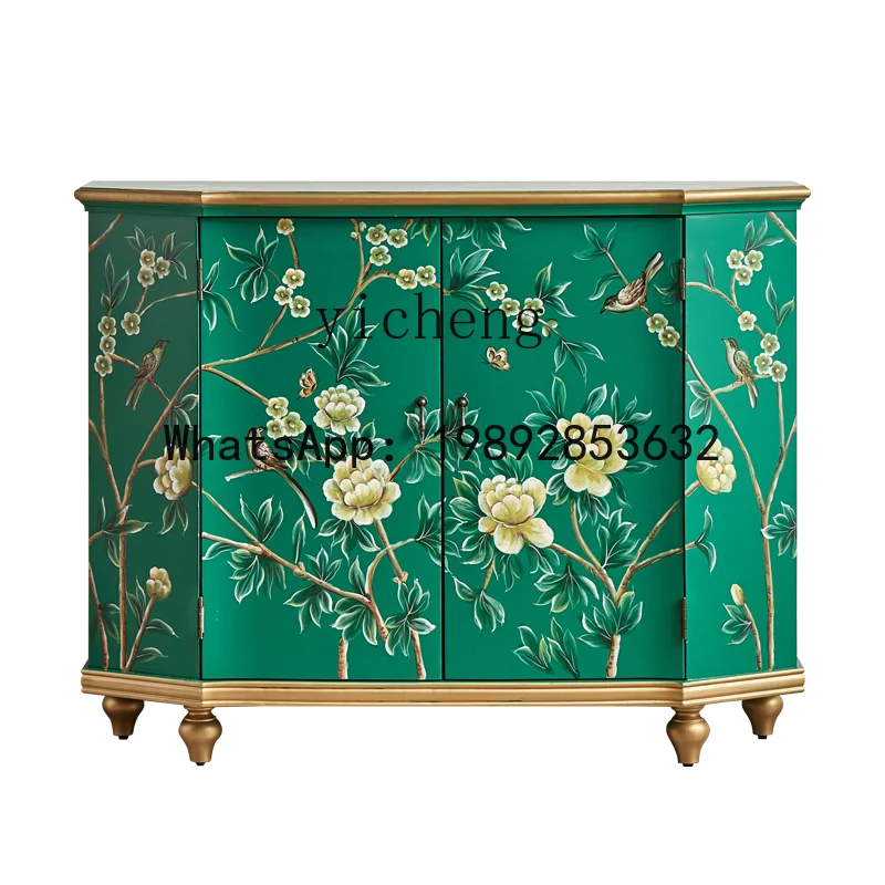 CC Entrance Cabinet Retro Hallway Home Solid Wood Painted Living Room Sideboard Cabinet Decorative Storage Locker desk