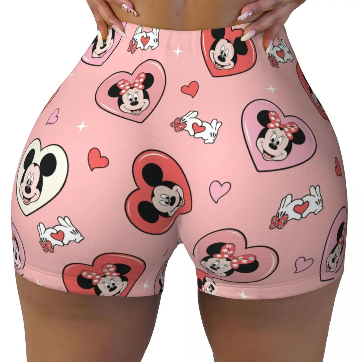 

Mickey Mouse Minnie Women Workout Shorts Seamless Scrunch Butt Lifting High Waisted Athletic Gym Yoga Biker Short Pants