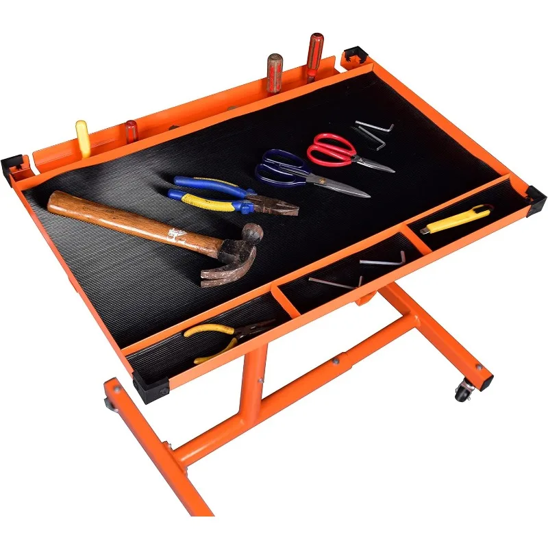 Mechanics Rolling Work Table, Adjustable Mobile Tray Table for Shop, Garage, DIY. Tool Tray Cable With Wheels. 220 lb. Capacity