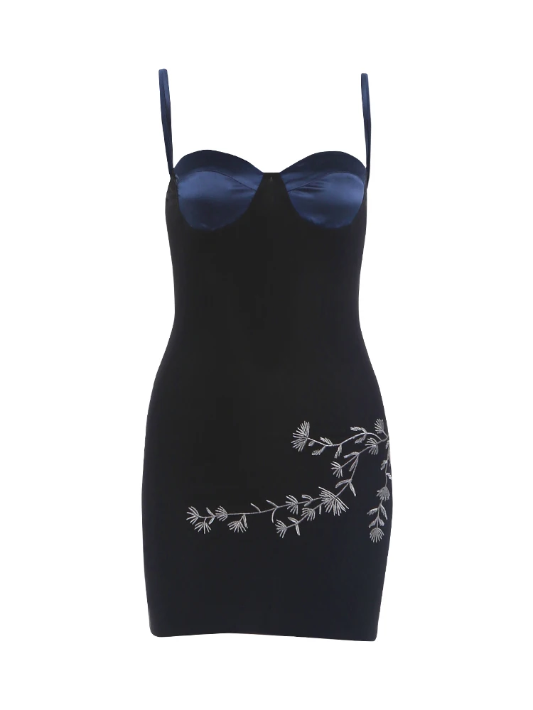 Weird Puss Blumenmuster Damenkleid Patchwork Tiefer Ausschnitt Eng Anliegend Hochelastisch Sexy Party Mitternacht Sommer Mode Mini Bodycon – Detail 2