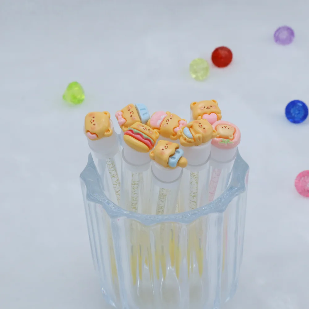 使い捨て漫画風黄色のクマ柄マスカラブラシ10本（チューブ付き）、クリスタルまつげブラシ（メイク用）