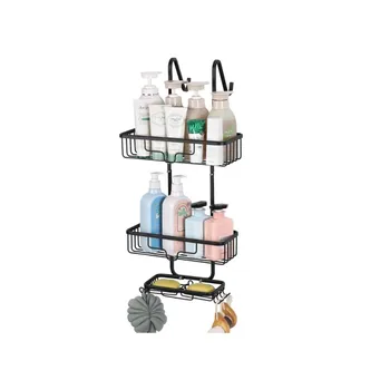 Over the Door Shower Caddy,3 Tier Hanging Shower Organizer Shelf for Bathroom,Aluminum Shower Storage Rack with Hook&Soap Holder