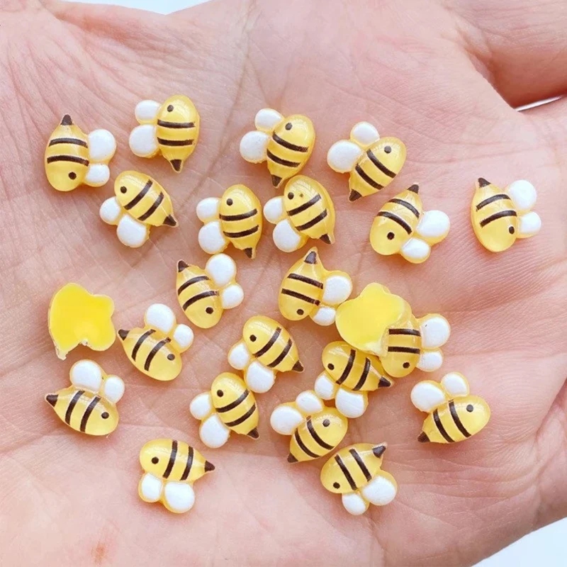 Set of 20 Micro Resin Bees Miniatures, Flat Back Bee Embellishments for Fairy Garden Micro Landscape DIY Craft Ornament Supplies