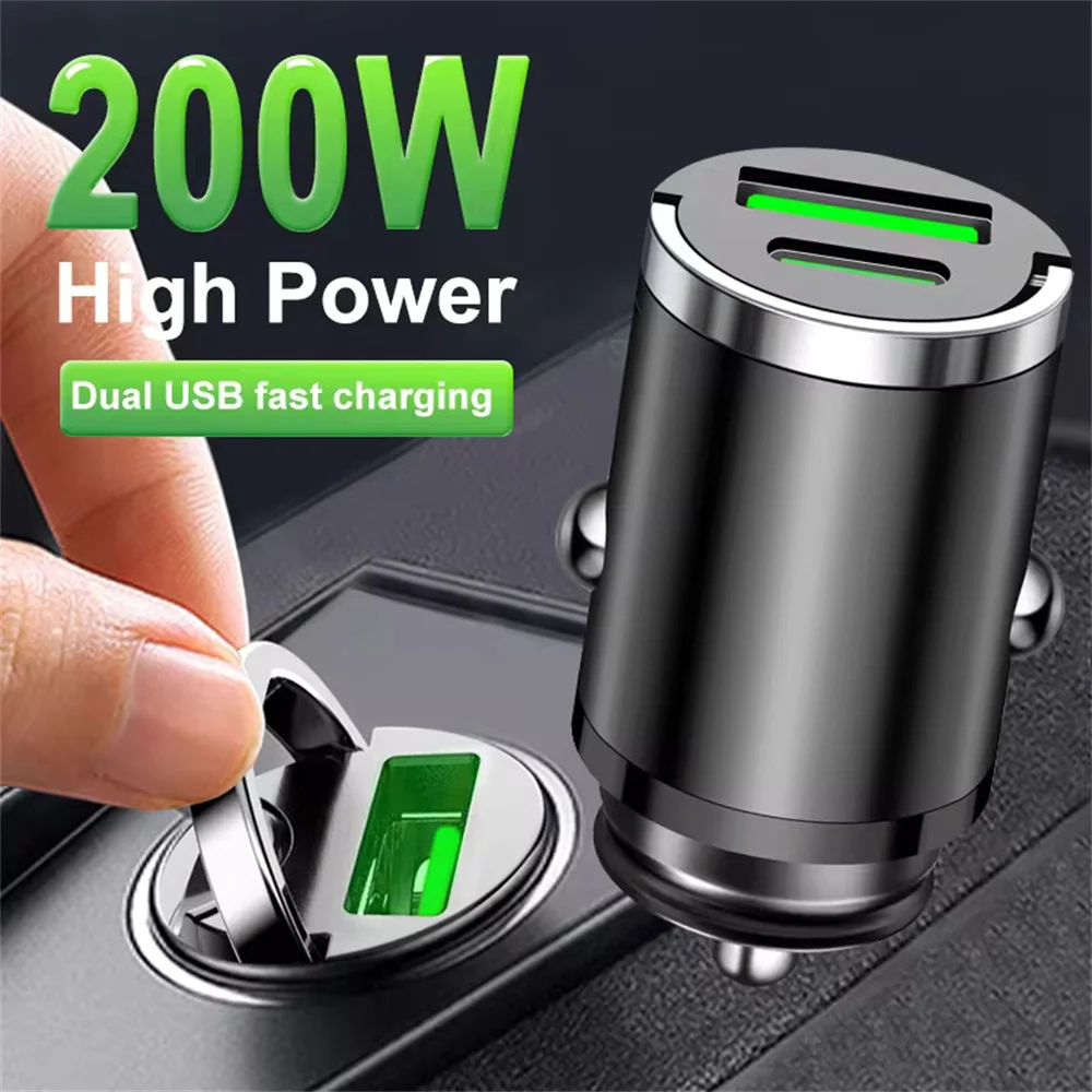 200W Mini-Autoladegerät Schnellladung für iPhone QC3.0 Mini PD USB Typ-C Auto-Handy-Ladegerät für Xiaomi Samsung Huawei