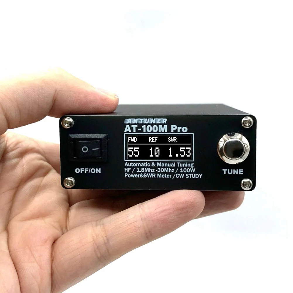 AT100M Pro Antenna Tuner 1.8mhz-30mhz Power Meter 100W Shortwave Antenna Tuner Support Morse Code Exerciser for HF Radio