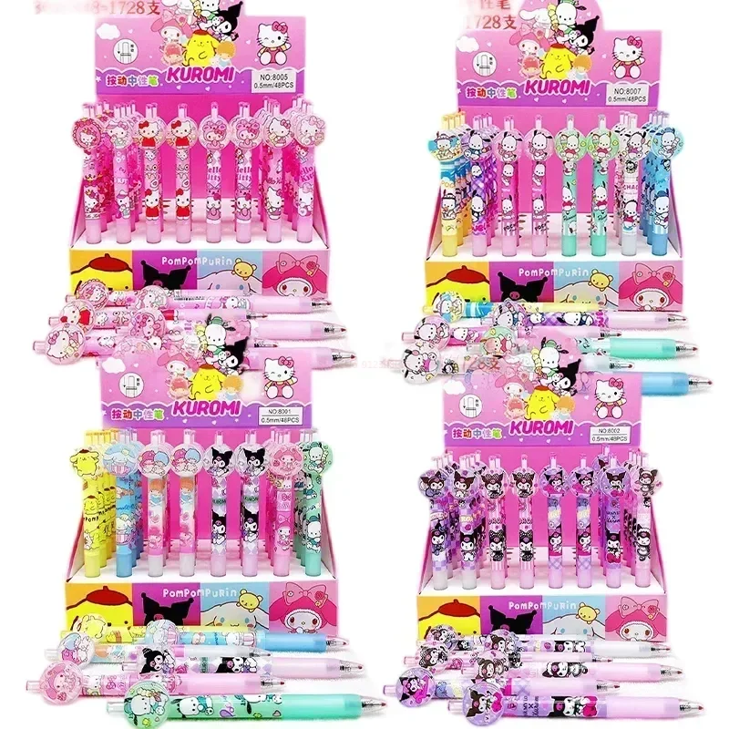 Imagem -03 - Sanrio Olá Kitty Cartoon Gel Pen Kuromi Cinnamoroll os Alunos Aprendem Artigos de Papelaria Black Press Escrever Ball Pen Gift 0.5 mm 48 Pcs