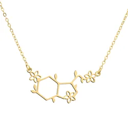 Stainless Steel Hormone Molecule Necklaces for Women Chemical Polygon Happiness Factor Serotonin Pendant Statement Jewelry Gift