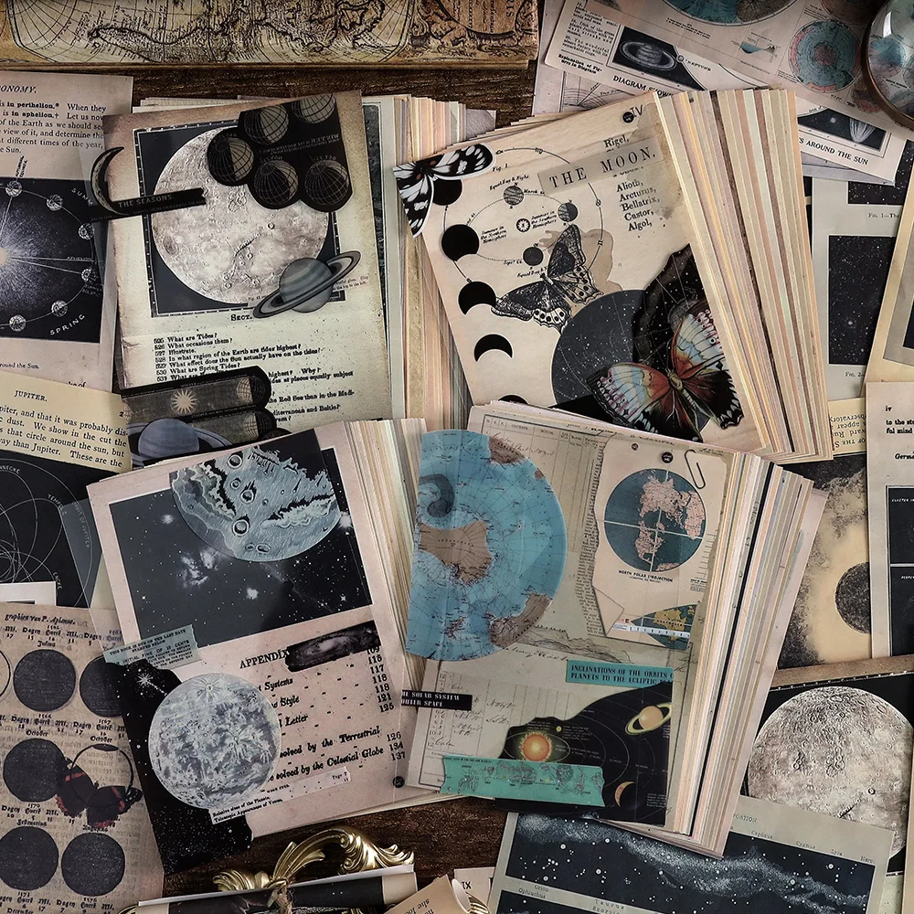 25 Sheets/pack Vintage Style Moon Planets Time Universe Maps Vintage Scrapbook Paper Junk Journals Decoration Material Pack