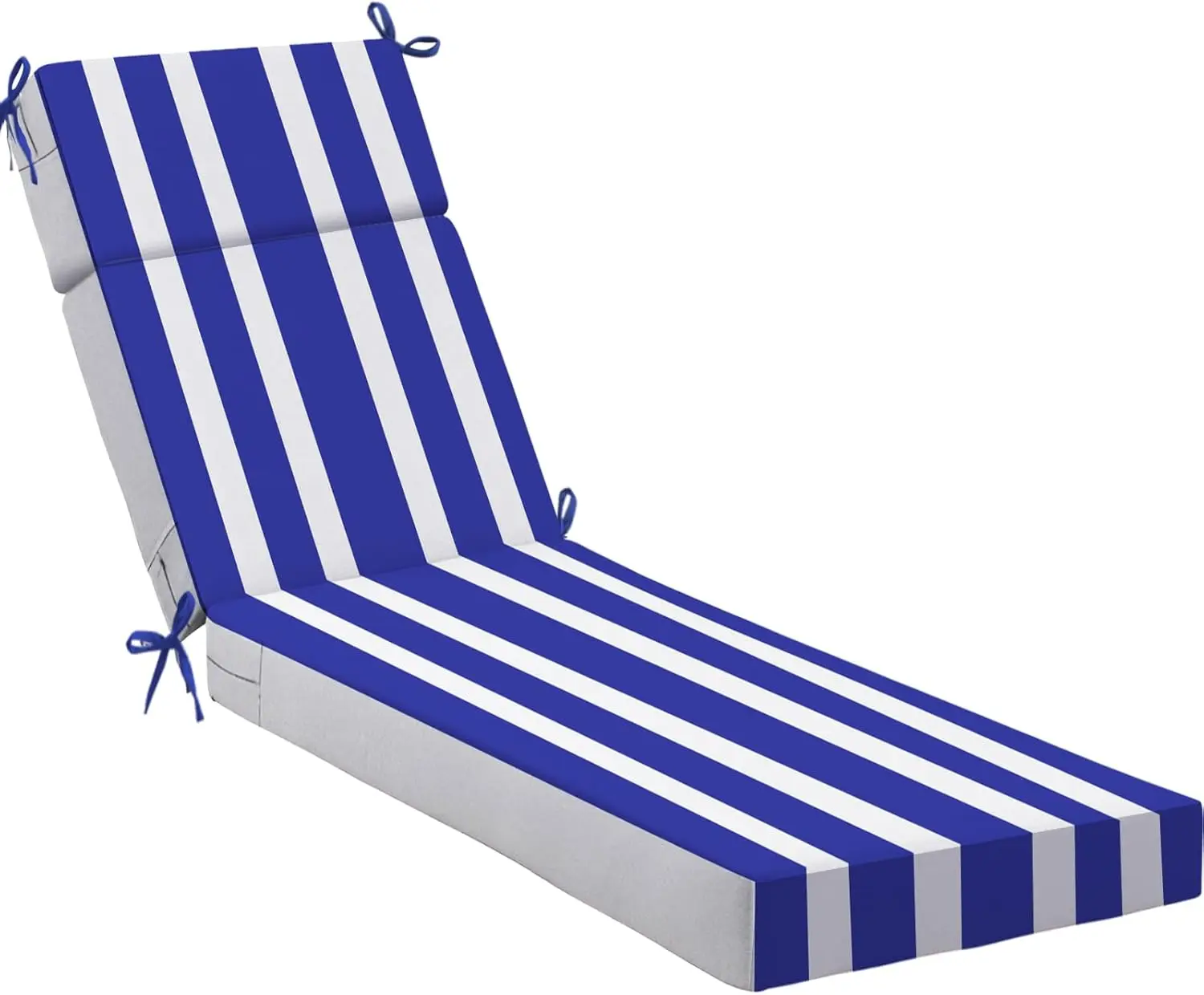 

Waterproof Outdoor Lounge Chair Cushion, 72x21x3 Inch High-Density Foam with Removable Covers and Ties, Navy White Stripes