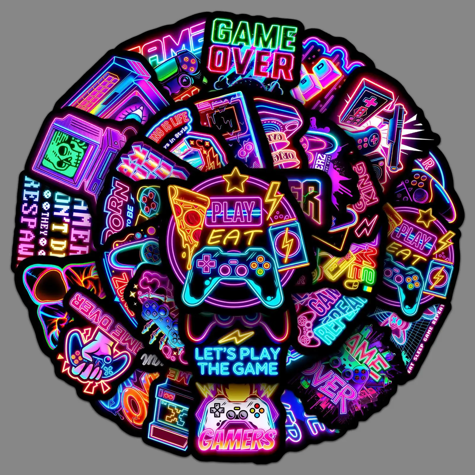 50 Stück Neon-Spiele-Aufkleber, bunt, cool, DIY-Dekoration, für Telefon, Gepäck, Laptop, Gitarre, Fahrrad, Skateboard, Kühlschrank, Kinderspielzeug, wasserfester Aufkleber
