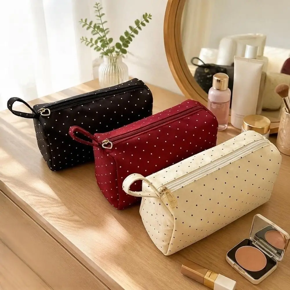 Polka Dot Cosmetic Bag Large Capacity Splash Resistant Toiletry Pouch Lightweight Zipper Closure Makeup Handbag Daily Use