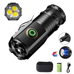 LED Mini Flashlight Powerful Type-C Rechargeable 18350 Battery Torch  2000LM Lamp with Tail Magnet Tactical Camping Lantern