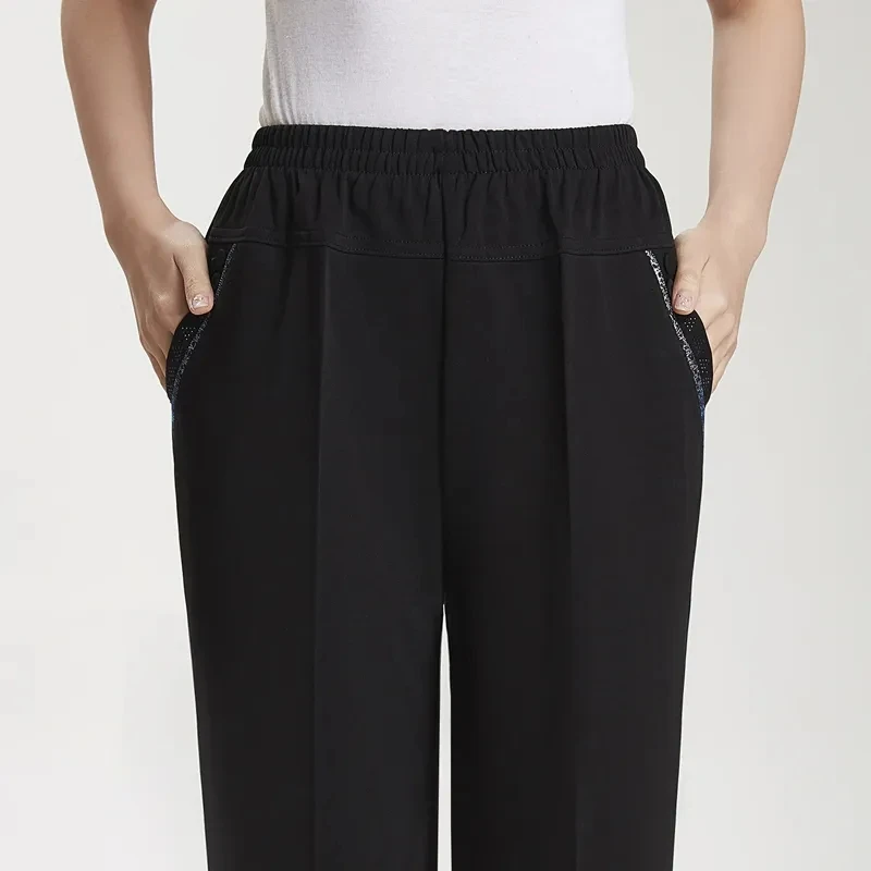 XL-7XL große Frauen Hosen Frühling Sommer Eis Seide elastische Taille weibliche Hose lässig mittleren Alters Mutter Stretch Pantalones