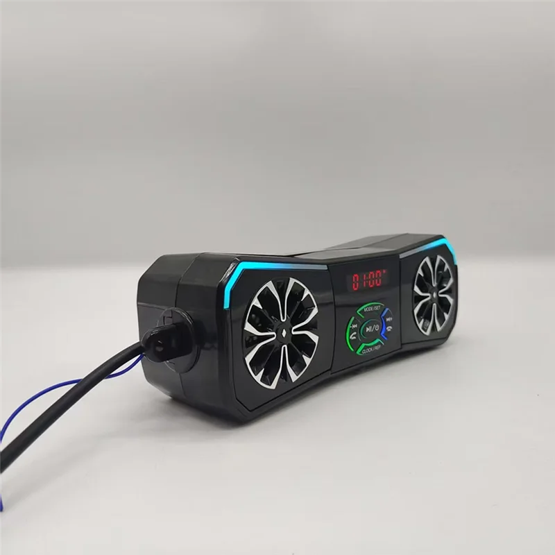 AB56-Motorcycle Speakers Wireless Stereo Audio System 12V Handlebar Mount MP3 Player AUX-In USB FM Radio