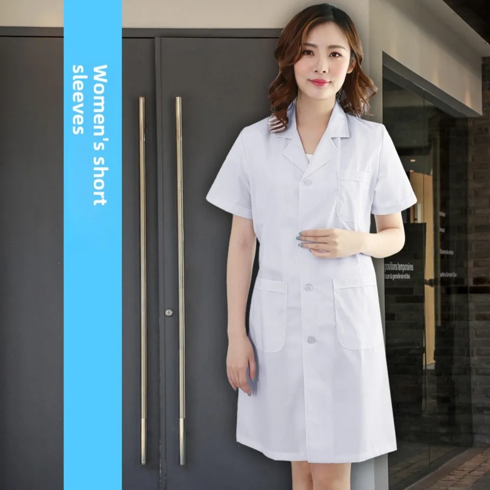 Unisex Lab Coat Short Sleeve Breathable Doctor Nurse Isolation Gown for Students Hospital Staff