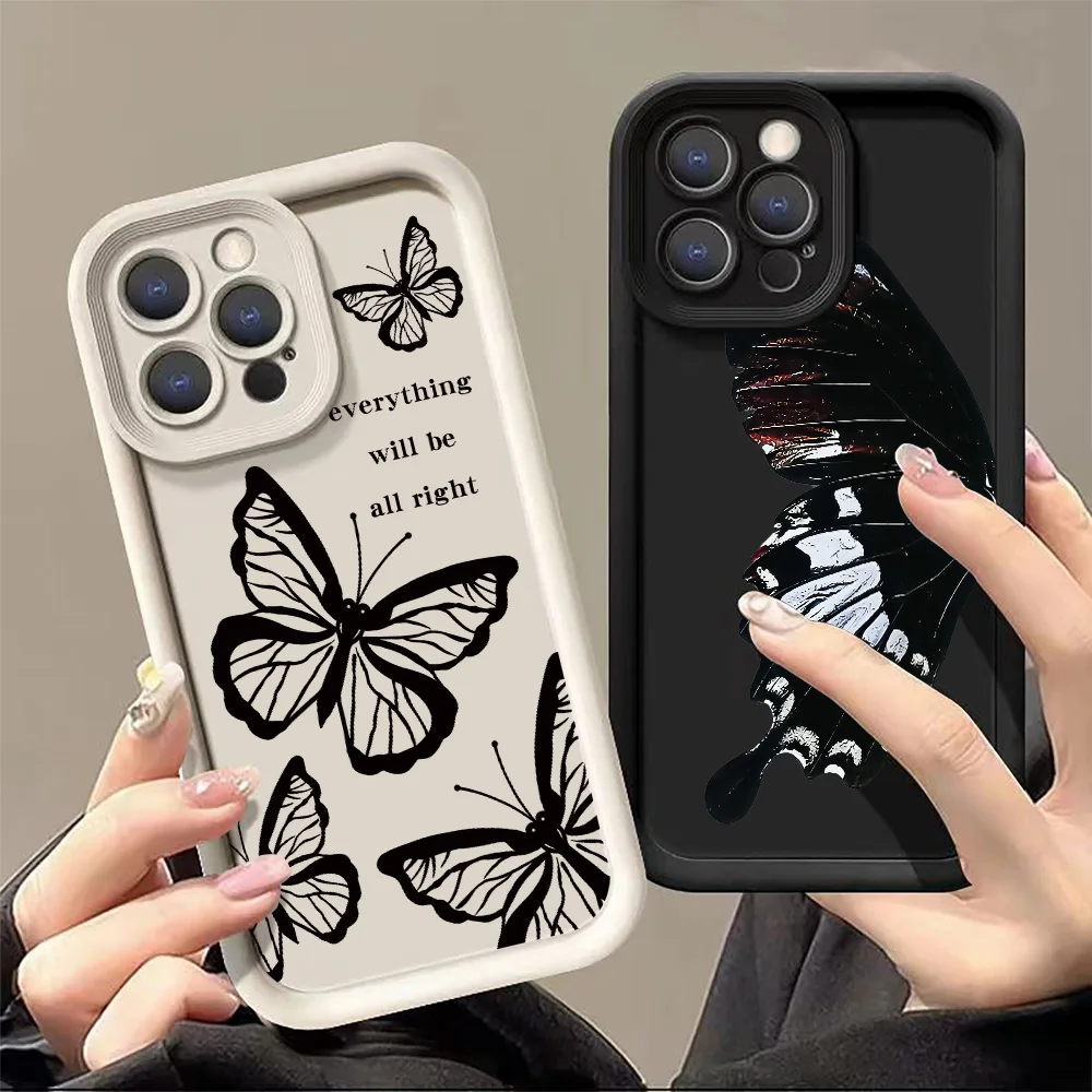 Black Butterfly Print Pattern Design Case For Realme 13 12 11 10 Pro Plus 5G 9 8 GT 6 6T Neo 6 SE C67 C65 C61 C55 C53 C51S Cover