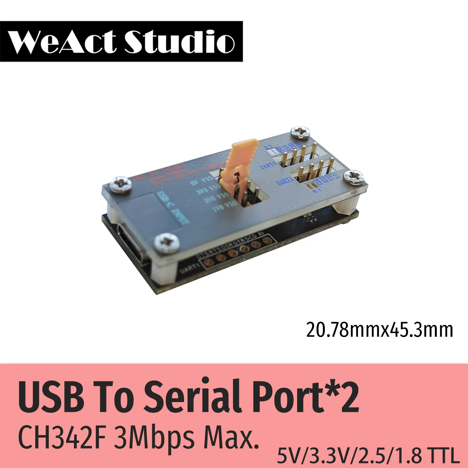 WeAct CH342F USB to 2-way TTL Serial Module Supports 1V8 2V5 3V3 5V Power  3Mbps Max