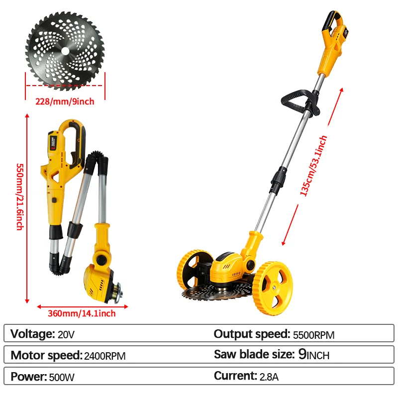 Electric Goddess 9inch Brushless Electric Lawn Mower Cordless Grass Trimmer Cutter Garden Power Tools For Dewalt 20V Battery Pin