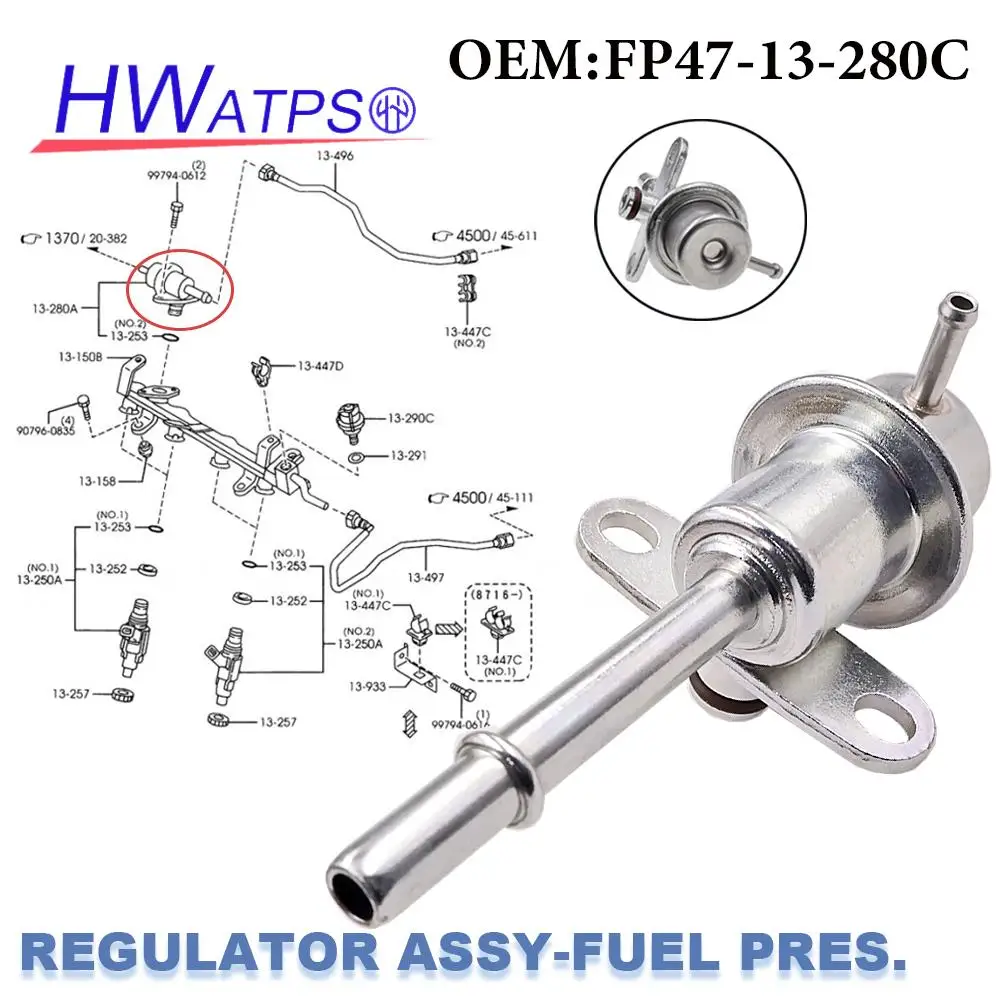 HWATPS New Fuel Pressure Regulator For Mazda Protege 5 1.8L 2.0L 1999-2003 FP47-13-280C PR4157 158-0596 24044 FP47-13-280A 24044