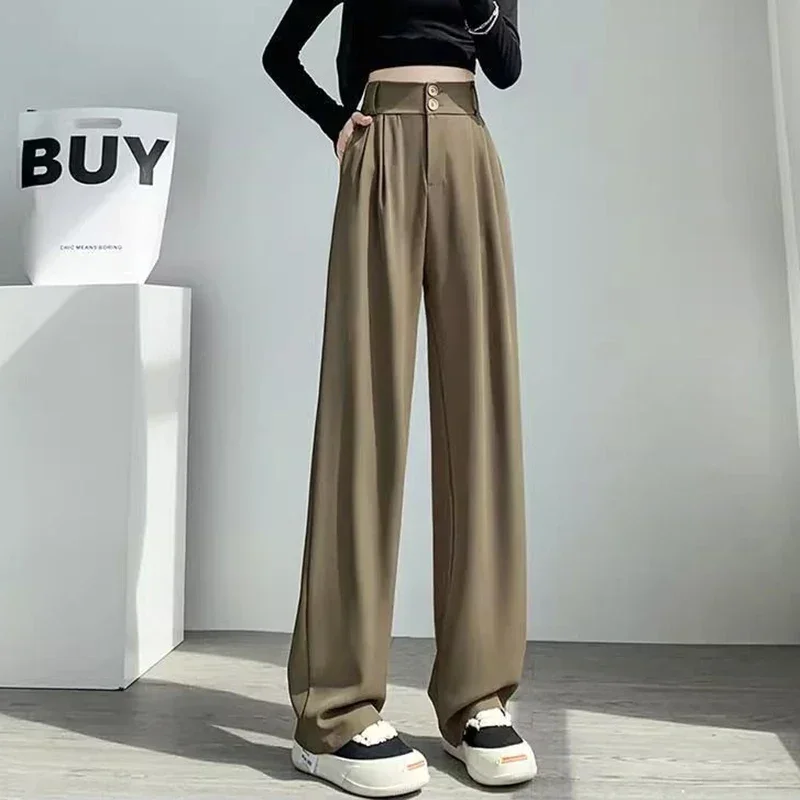 Klassische Koreanische High-Waist Anzughose für Damen, Modische Allround-Arbeitshose, Lässige Weite Gerade Hose für Frauen – Detail 10