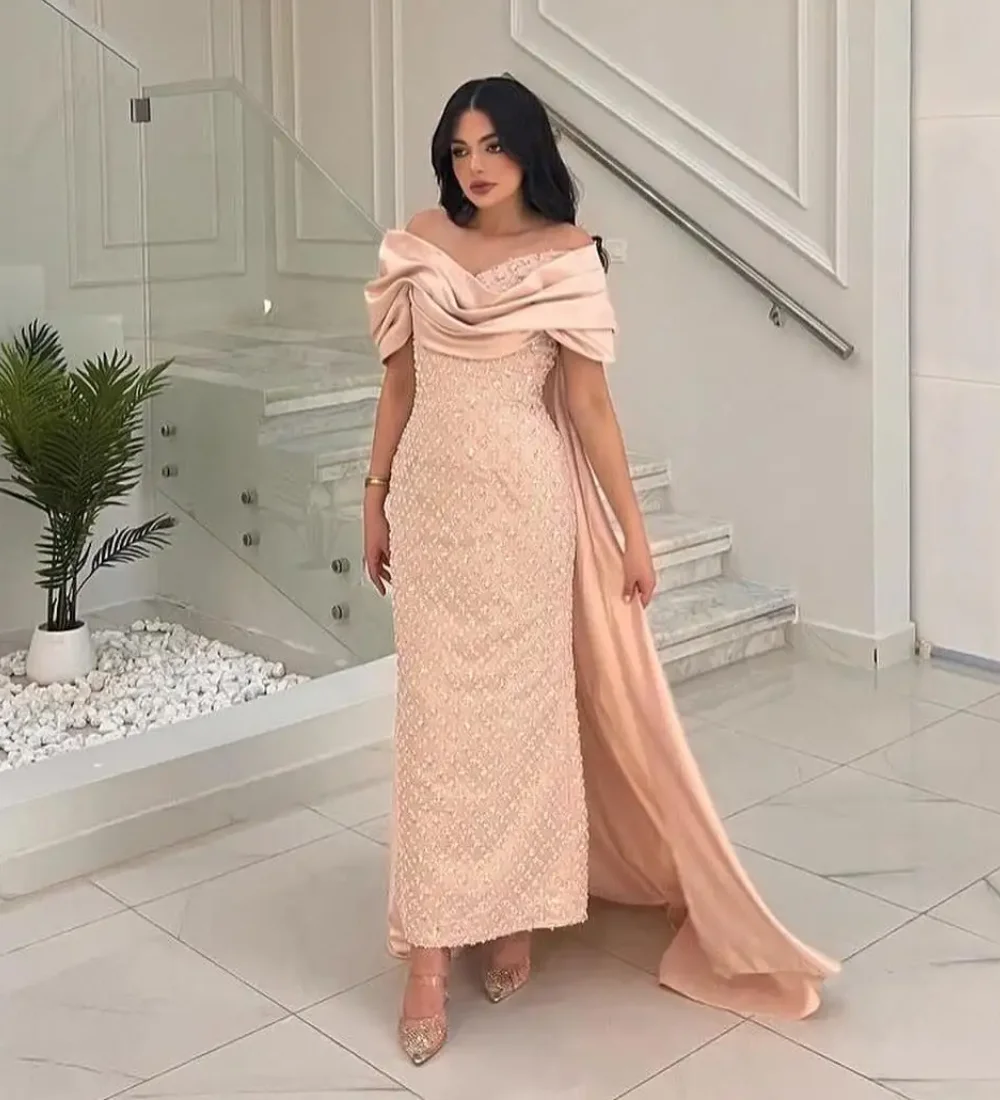 

Customized Simple Pleat Pattern A-line Off-the-shoulder Long Dresses Bespoke Occasion Formal Modern Style