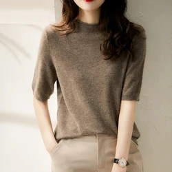 Women's Half-Turtleneck Blouse, Casual Knitted Shirt, Solid Loose Tops, Chic Clothing, Korean Fashion, Summer, 2024, 13777