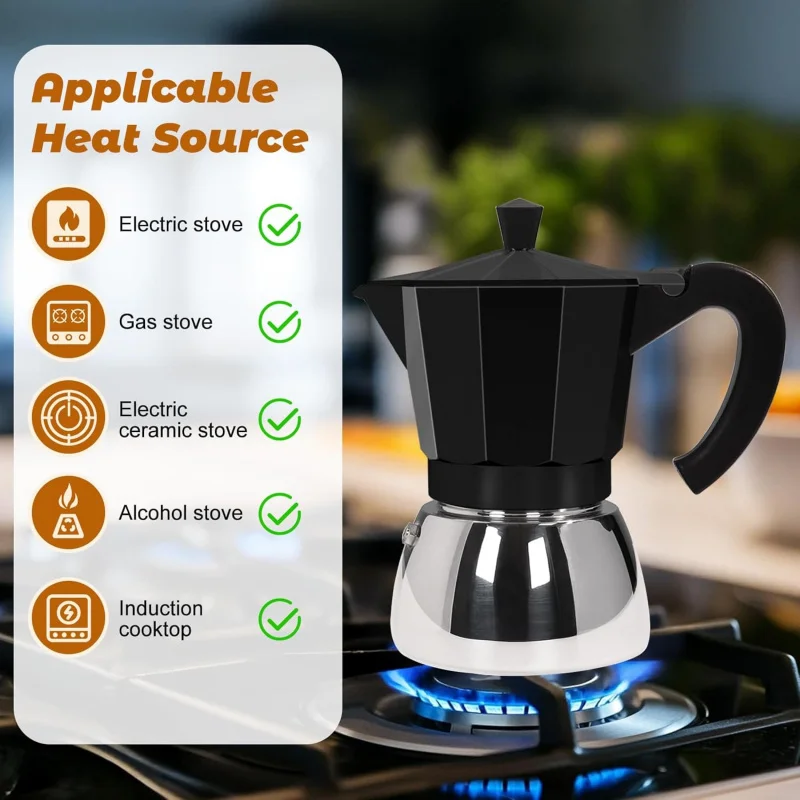 

Household uncoated stainless steel Mocha pot Italian coffee machine suitable for gas sensing filter silver