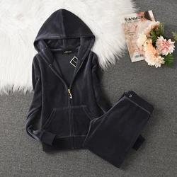 2025 New Autumn and Winter Women's Warm Suit Solid Color Hooded Sweatshirt + Casual Trousers 2pc Juicy Velvet Sports Suit