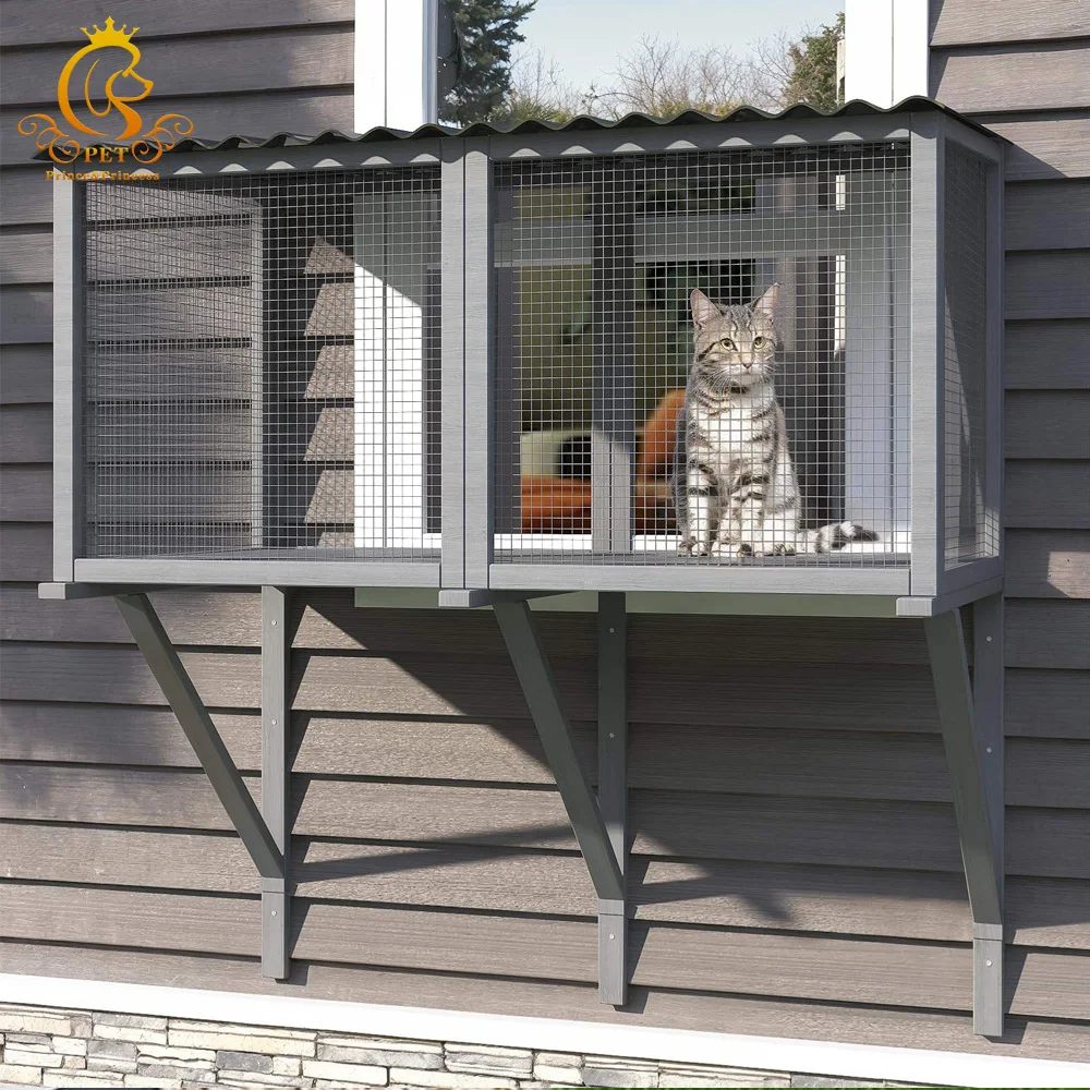 Fashion Cat Catio Wooden Cat Window Box Enclosure Secure Comfortable Outdoor Haven for Indoor Cats Perch House