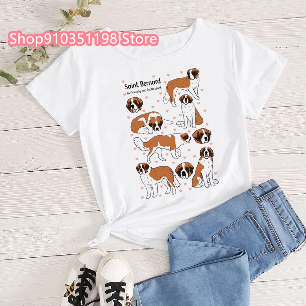 

Saint Bernard T-shirt for Women Cute Dog Graphic Print Female Tees Oversized T-Shirt Summer Women Clothing Short Sleeve Fashion