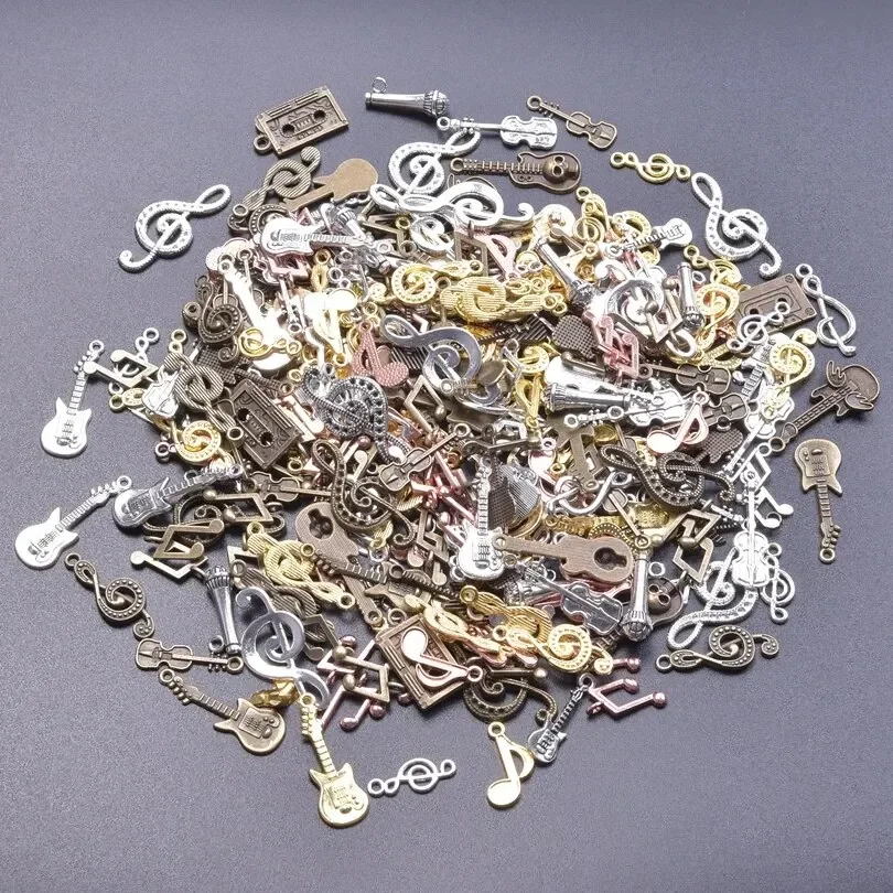 50Pcs Random DIY Bulk Violin Guitar Note Charm Mixed Hip Hop Music Instrument Microphone Pendant Accessories