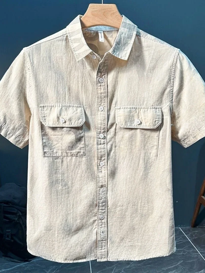 

Casual Cotton Print ort Sve irt Loose Fit Turn-down Collar Breathable Youthful Summer Faion Workwear ket irt