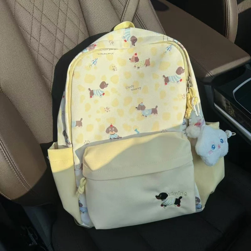 

Japanese-style Cartoon Cute Puppy Floral Large-capacity Backpack Student Schoolbag Back To School Woman Bag School Satchels