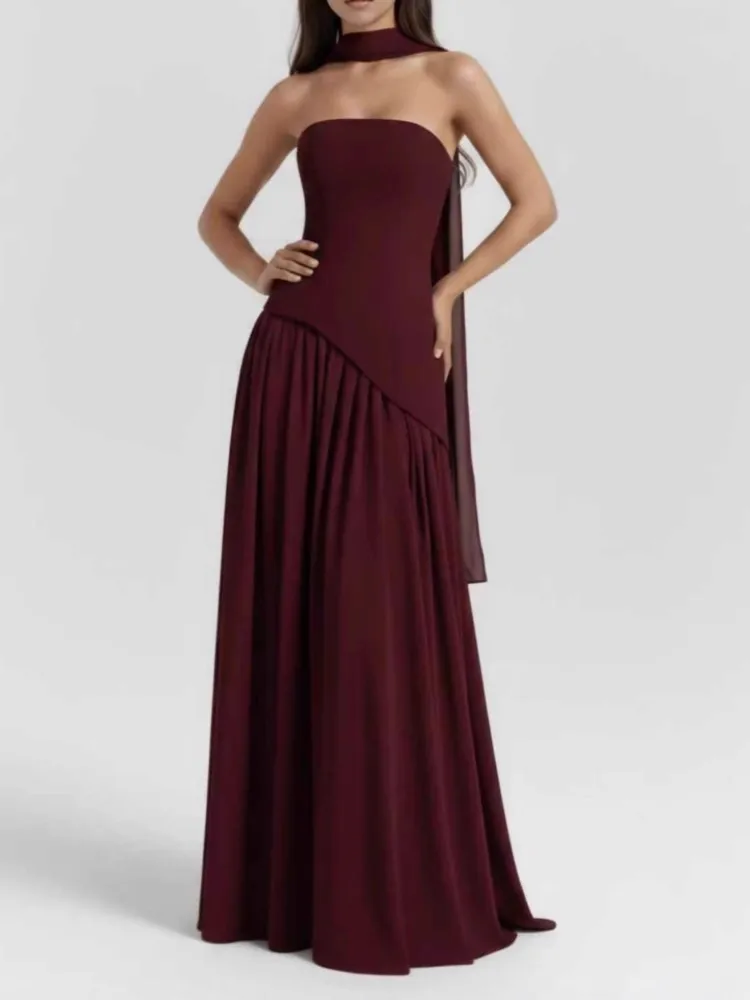 Nieuwe Tube Top Effen Split Jurk Mode Sexy Backless Halter Hals Lint Jurk Zomer Elegante Vakantie Party Voor Vrouwen Jurken Gewaad