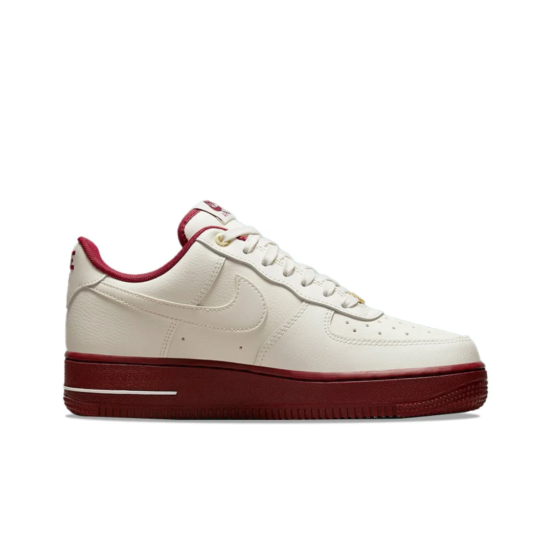 Nike Red White Colorway Air Force 1 Low Women's Fashion Board Shoes Wear-resistant Slip-resistant Outdoor Casual Shoes