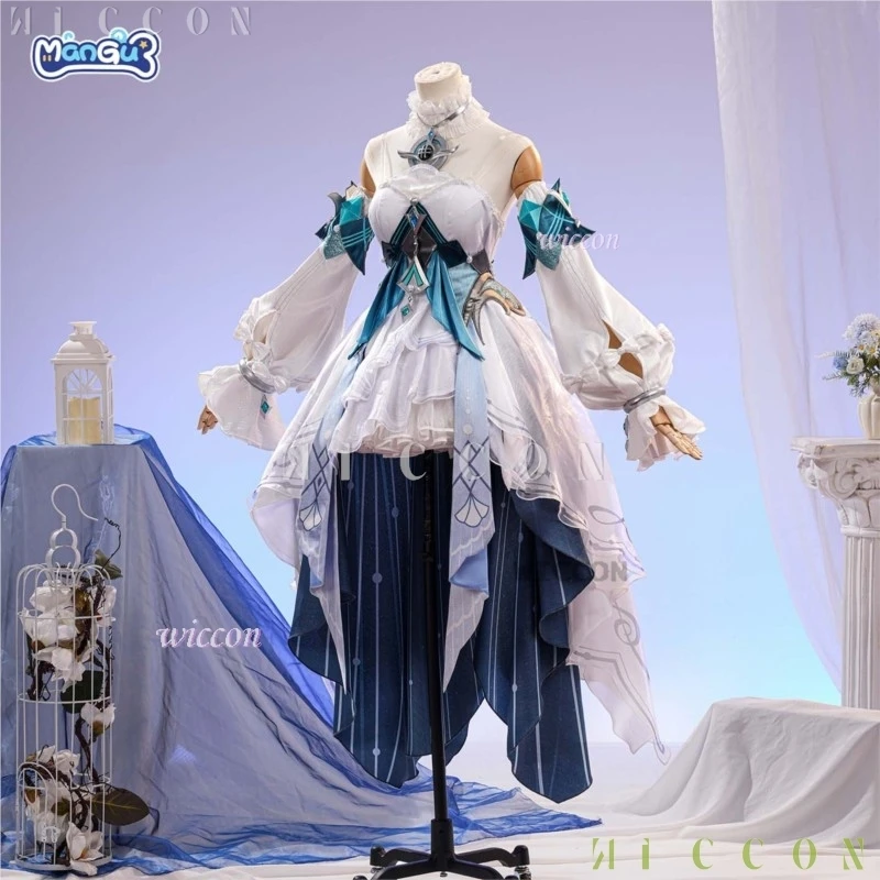 Pre-sale Genshin Impact Vodyanitsa Cosplay Costume wig Snezhnaya Mermaid Women Dress sash Outfits Accessories Fullset Halloween view 4