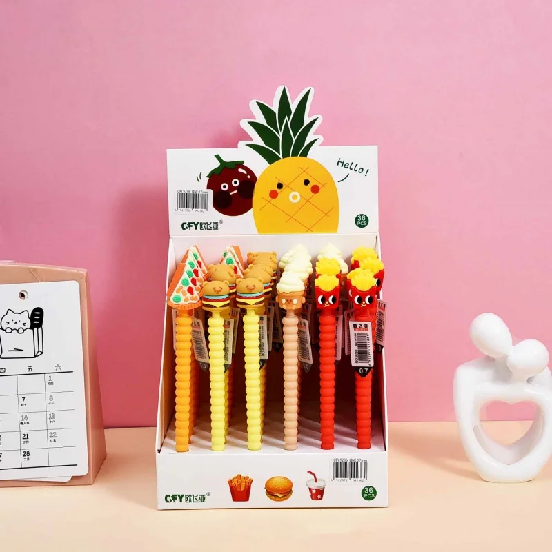 36pcs/lot Creative Hamburger Fries Pizza Mechanical Pencil Cute 0.5/0.7MM Drawing Writing Automatic Pen School Office Supplies