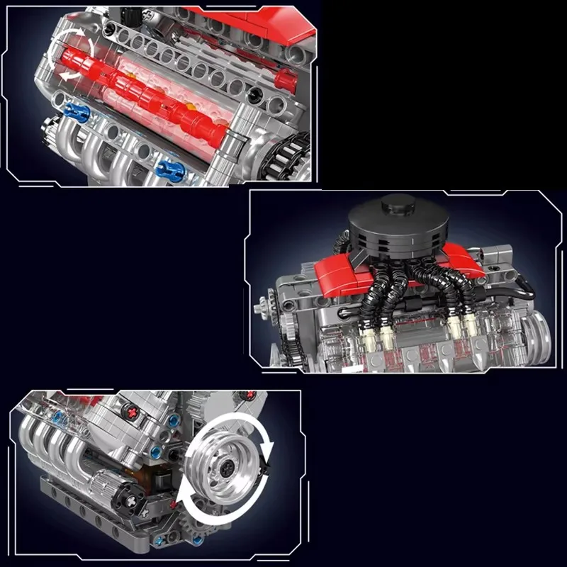 MOULD KING 10171 Technical Vehical Engine LSX454 Single Turbo V8 Engine Building Block Model Collection Technology Chrismas Toys