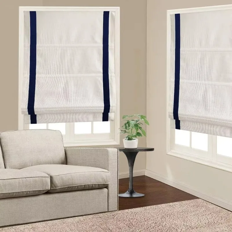 Motorized Electric Remote Control Sun Free Cordless Fabric White Roman Shades Light Filtering Window Roman Blinds