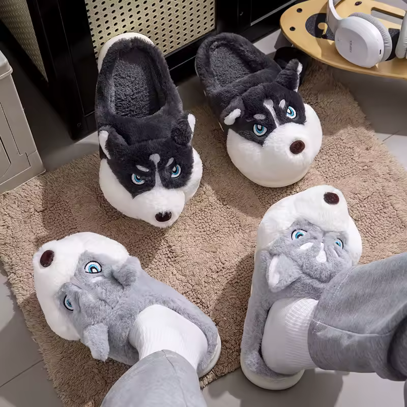 Plus Size 50 Indoor Fluffy Slippers For Women Men Winter Warm Shoes Cute Cartoon Dog Light Weight Couples Home Floor Slipper - Image 4