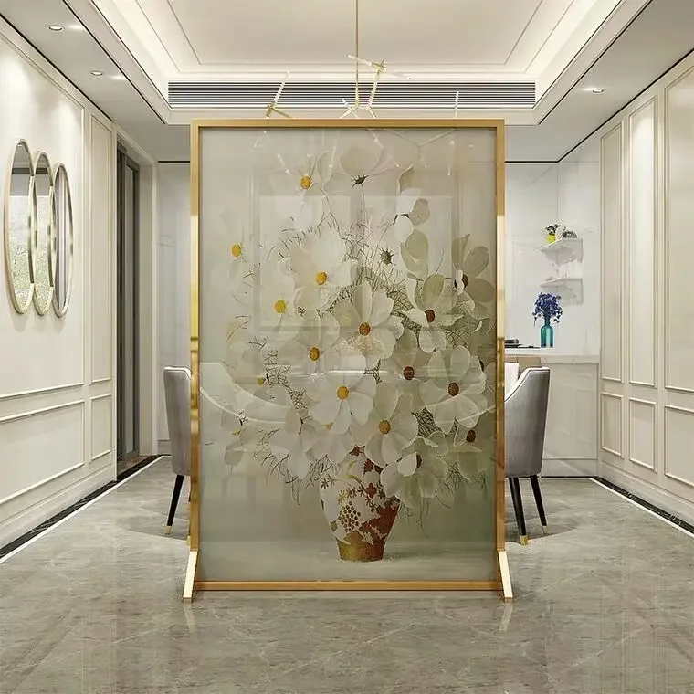 Modern Light Luxury Oil Painting Screen Partition, Living Room Shelter Porch, Dining Room Semi Transparent Mobile Divider