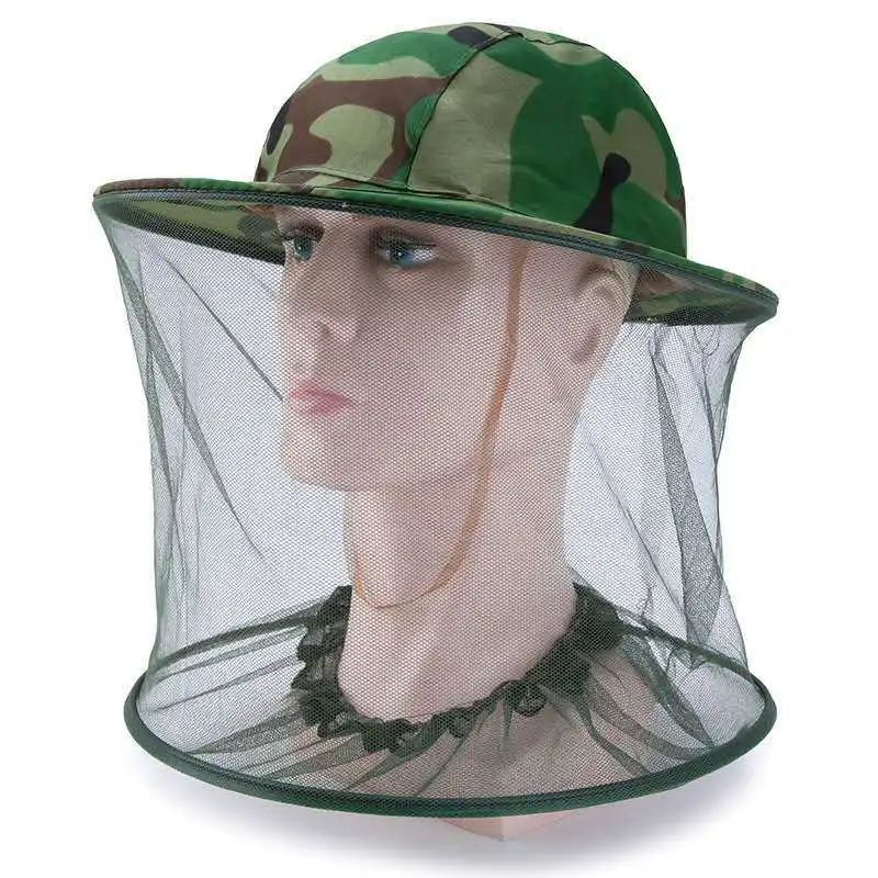 Camouflage Men Fishing Cap Wide Brim Visor Sunshade Hunting Bee Keeping Mesh Hat Insects Mosquito Prevention Neck Head Cover