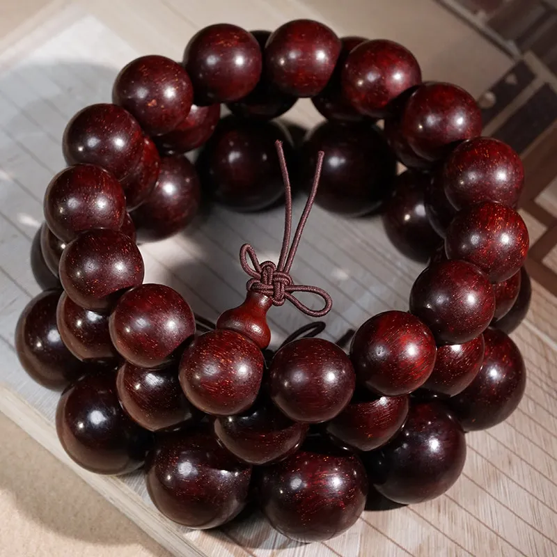 

Chinese Style Lucky Blessing African Blood Red Sandalwood Beaded Bracelet Hand Polished Prayer Mala Wrist Jewelry For Unisex Bri