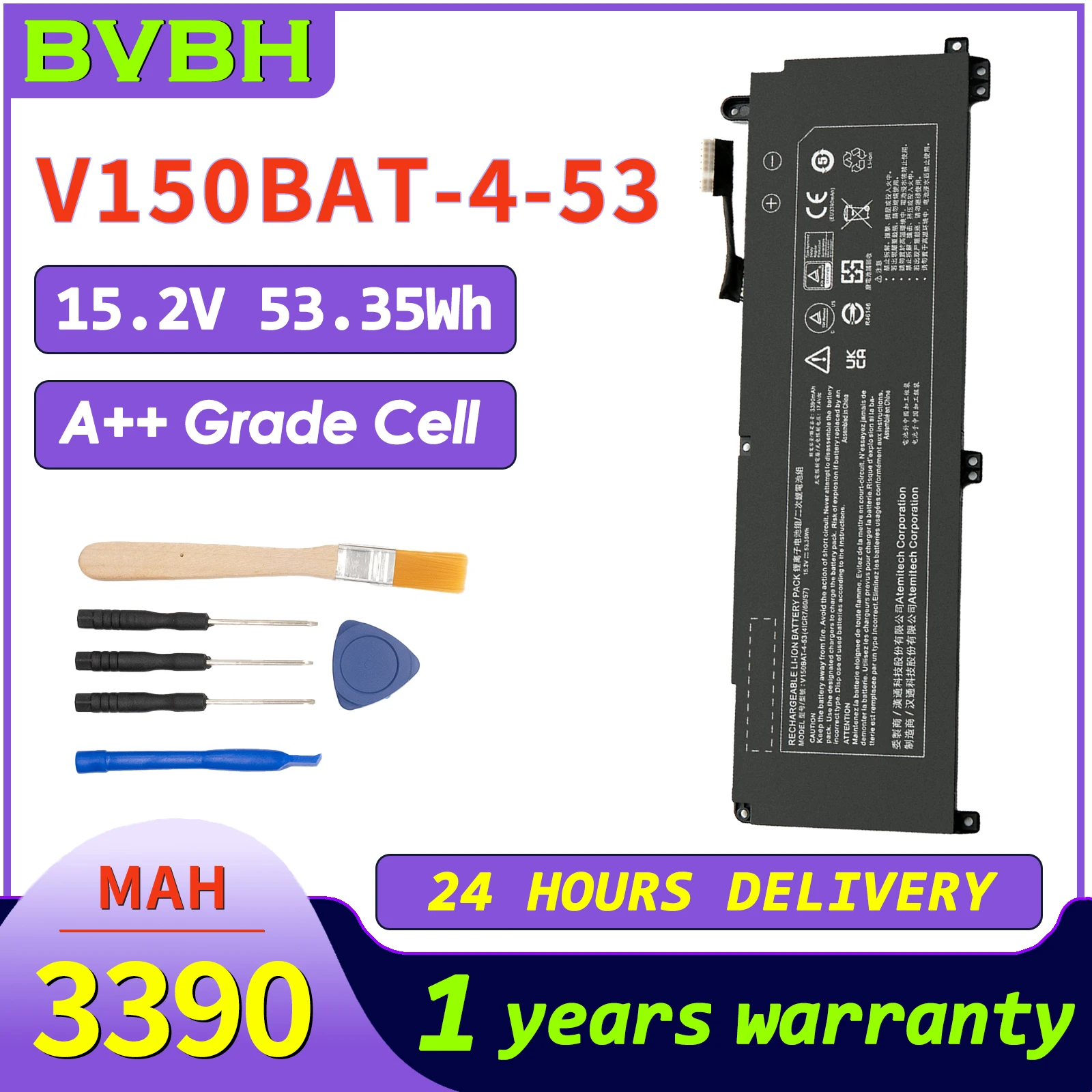 

BVbh V150BAT-4-53 Laptop Battery For CLEVO 3390mah V150PNH V150PNJ V150PNK Battery V155PNKQ V1 15.2V
