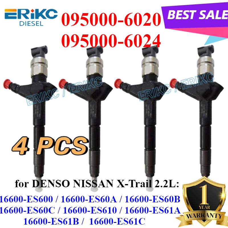 4PCS 095000-6020 16600-ES600 New Diesel Fuel injector 095000-6024 Engine Spray for DENSO NISSAN X-Trail 2.2L 16600-ES60A