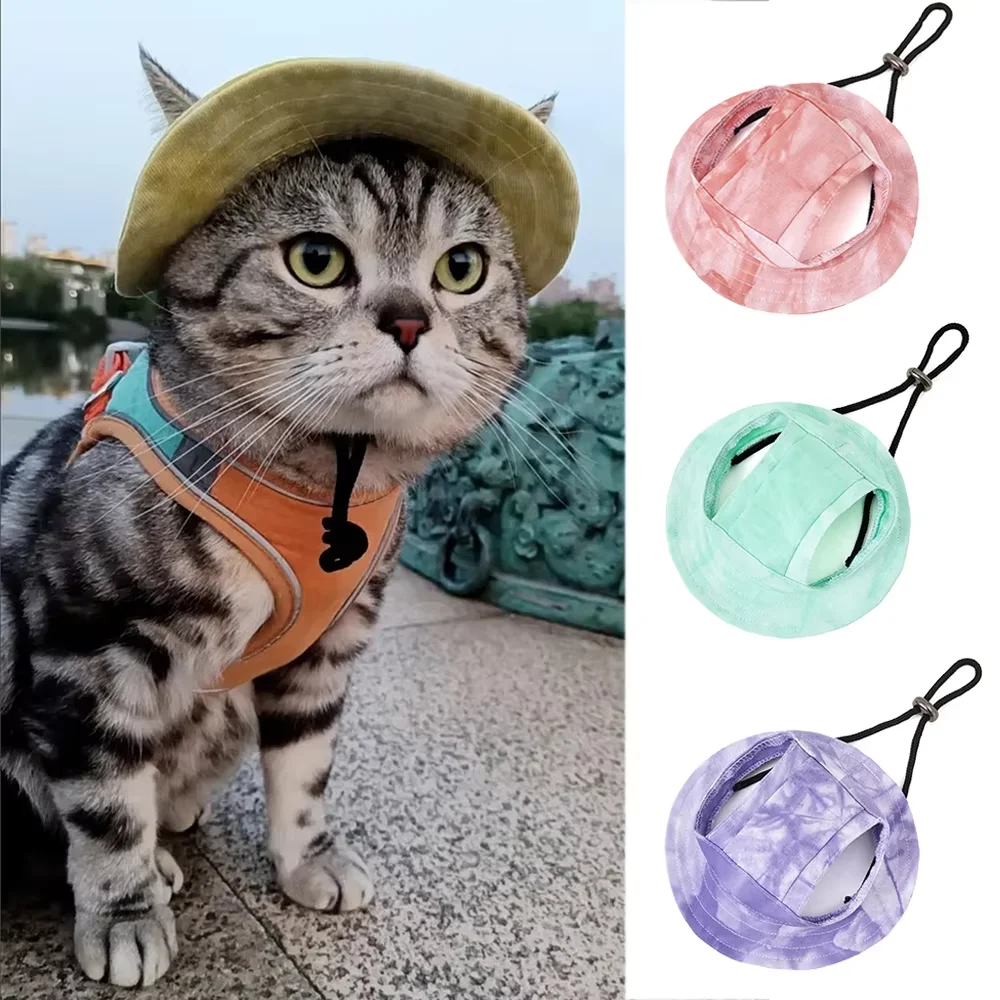 Tie-dyed Style Pets Hat with Ear Hole Dog Beach Visor Hat Sunhat for Cat Accessories Sun Cap Pet Outdoor Hat Supply for Dog Cos