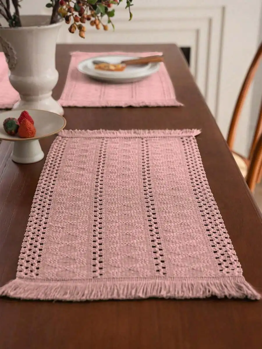 American Country Style Green Woven Placemat, Kitchen Dining Table Mat, Home Party Decor Rectangular Tablecloth
