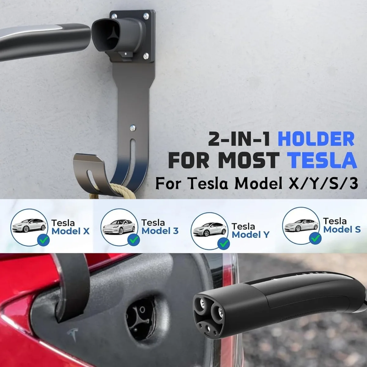 For Tesla Model 3 Y X S EV Charging Cord Hanger Charger Holder Wall Mount Nozzle Holster Dock Mobile Charger Cable Organizer
