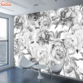 Custom Peel and stick accepted contact wall covering papers home decor black white flowers living room wall murals wallpapers for wall Rolls