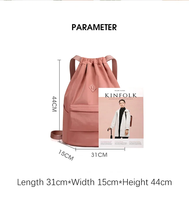 Portable Women Drawstring Backpack Lightweight Girl Travel Daypack Waterproof Nylon Shopping Bag Sports Hiking Swimming Bagpack